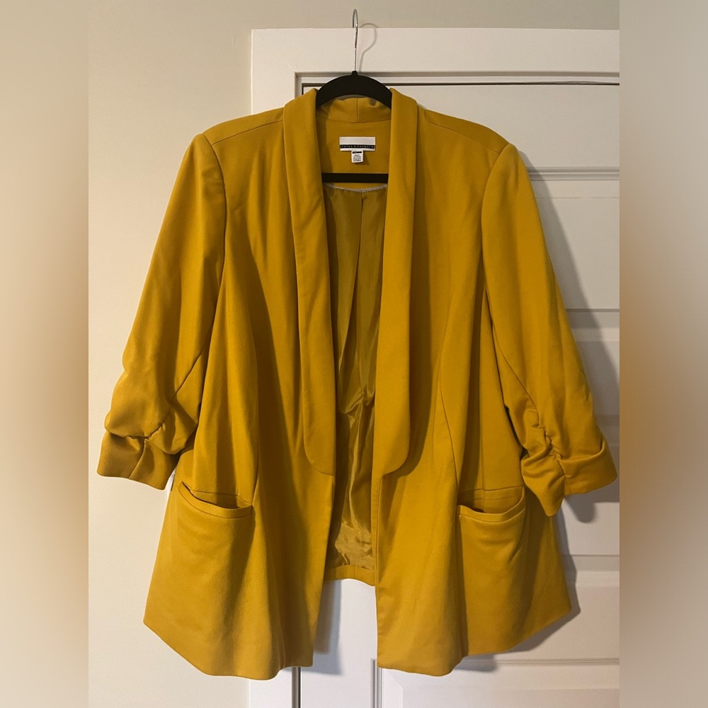 Jules & Leopold mustard coloured open front blazer, size 2X